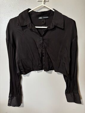 Zara cropped long sleeve silk blouse